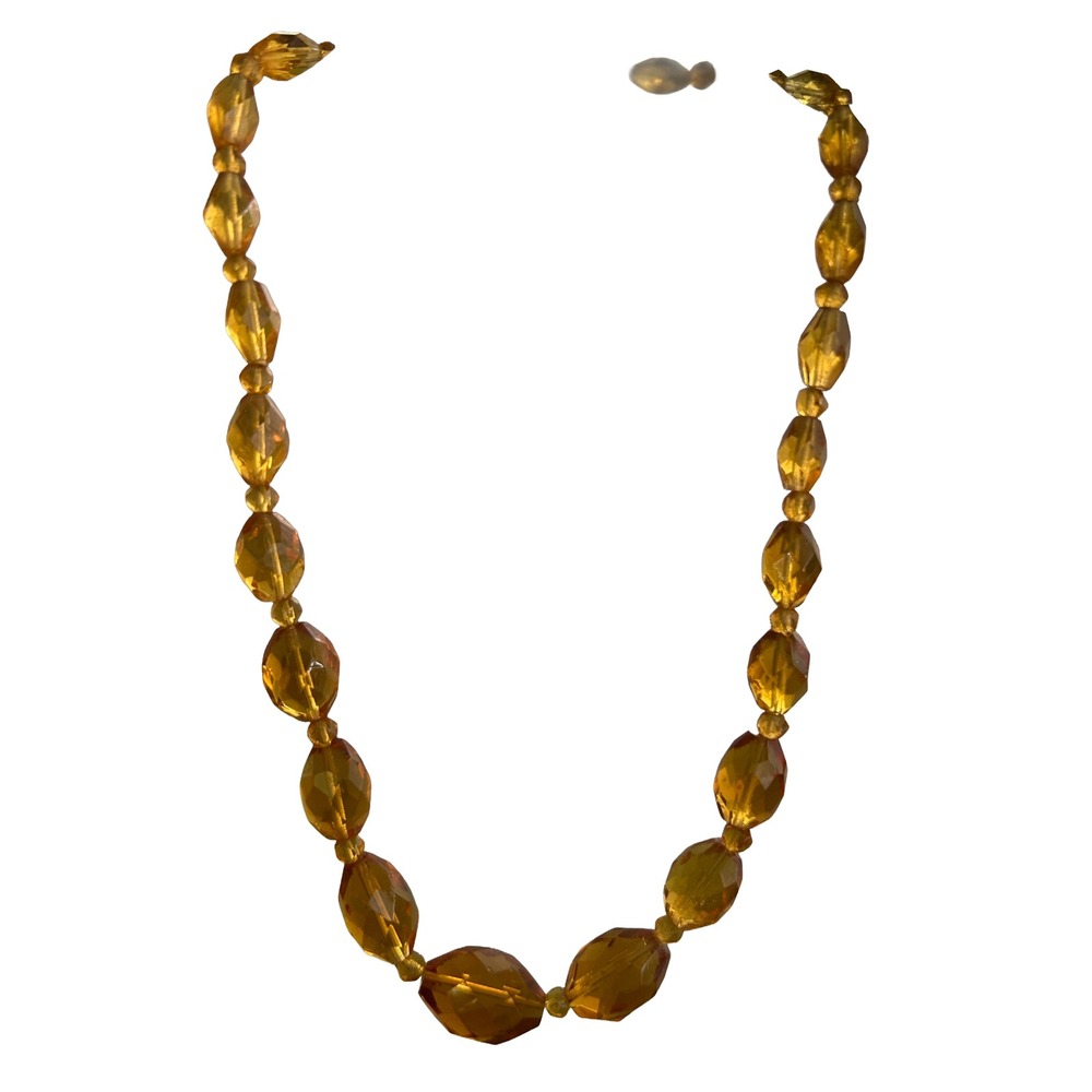 Vintage Amber Faceted Glass Bead Graduated Necklace Honey Gold 17 Inch